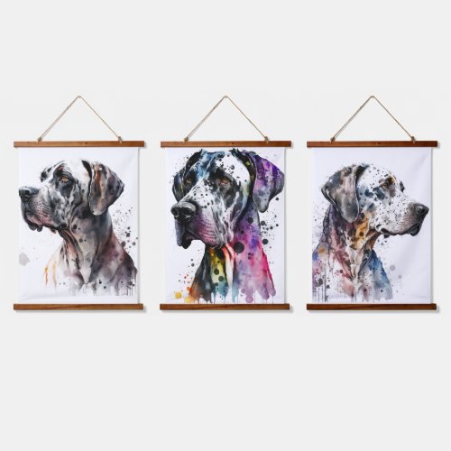 Rainbow Great Dane Watercolor Hanging Tapestry