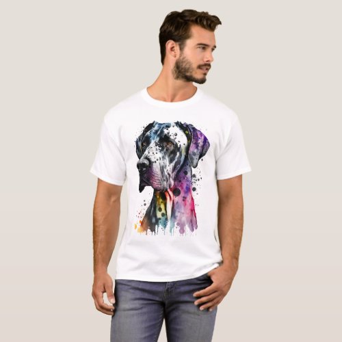 Rainbow Great Dane Watercolor T_Shirt