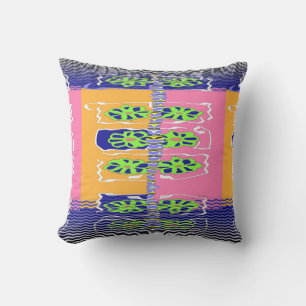 Rainbow Green Blue Floral Throw Pillow
