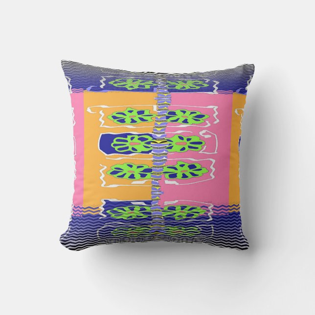 Rainbow Green Blue Floral Throw Pillow (Front)