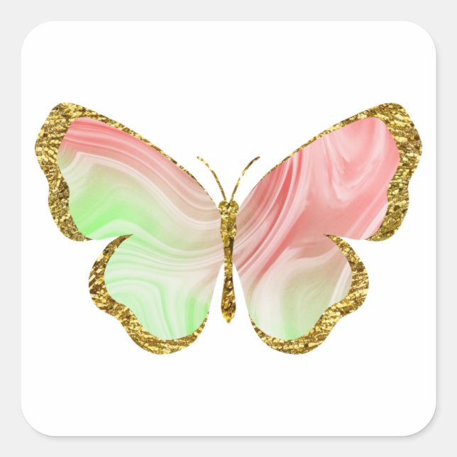 Rainbow green  red with Gold Glitter Butterfly  Square Sticker (Front)