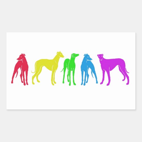 Rainbow greyhounds colorful silhouettes  rectangular sticker