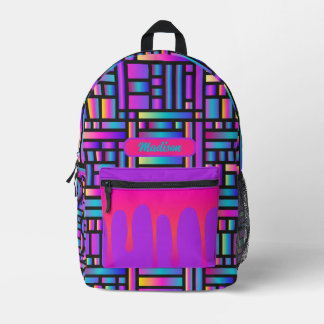 Rainbow Grid Glow Personalized Drip Pocket Edition Printed Backpack