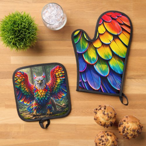 Rainbow Griffin oven mitt and potholder set vibran