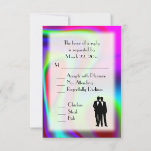 Rainbow Groom and Groom Gay Wedding RSVP Card