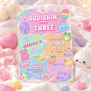 Rainbow Groovy Squishy Girl 3rd Birthday Invitation