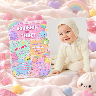Rainbow Groovy Squishy Girl 3rd Birthday Photo Invitation