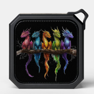 Rainbow Group of Baby Dragons on Black Bluetooth Speaker
