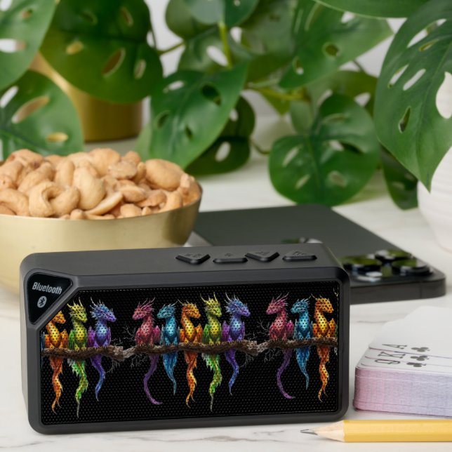 Rainbow Group of Baby Dragons on Black Bluetooth Speaker (Insitu(Table))