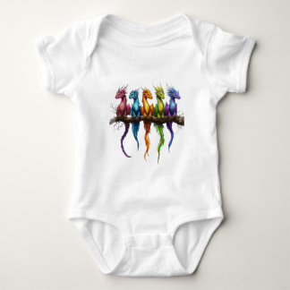 Rainbow Group of Baby Dragons on Black Bodysuit