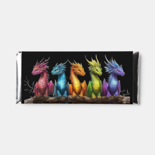 Rainbow Group of Baby Dragons on Black Hershey Bar Favors
