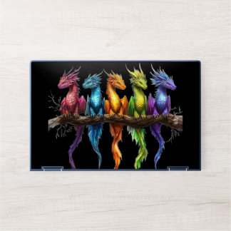 Rainbow Group of Baby Dragons on Black HP Laptop Skin