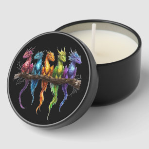 Rainbow Group of Baby Dragons on Black Mini Candle Favors