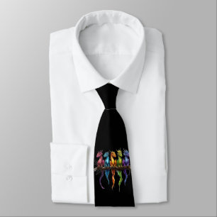 Rainbow Group of Baby Dragons on Black Neck Tie