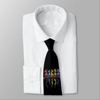 Rainbow Group of Baby Dragons on Black Neck Tie