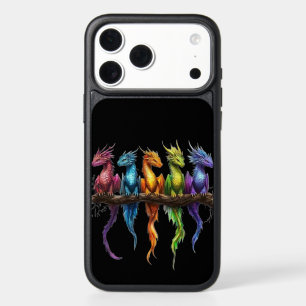 Rainbow Group of Baby Dragons on Black iPhone 17 Pro Max Case