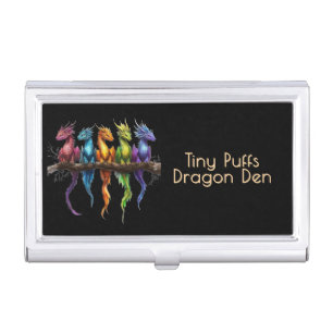 Rainbow Group of Baby Dragons on Black Personal Business Card Case