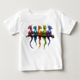 Rainbow Group of Baby Dragons on Black T-Shirt