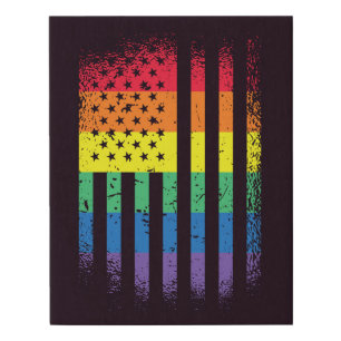 Rainbow Grunge American Flag Faux Canvas Print