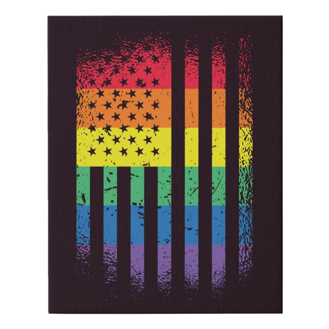Rainbow Grunge American Flag Faux Canvas Print (Front)