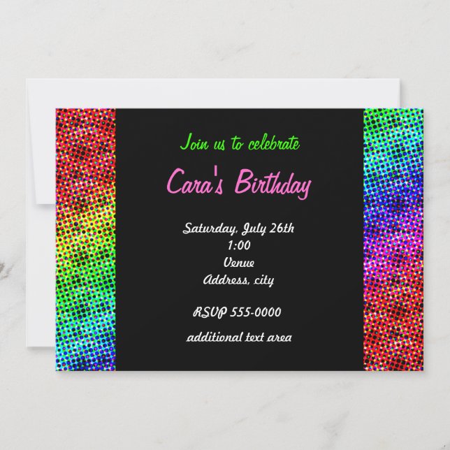 Rainbow Grunge Halftone Party Club Invitation (Front)