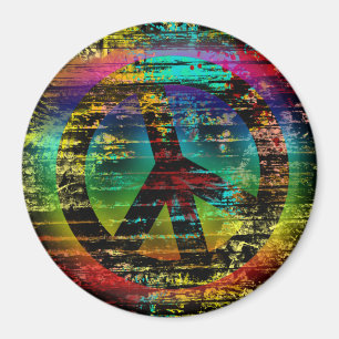 Rainbow Grunge Peace Magnet, Colorful Magnet