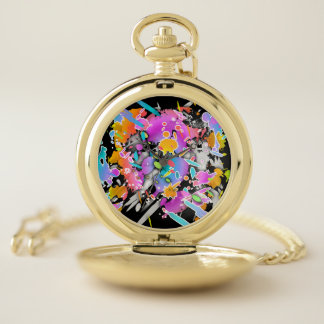 RAINBOW GRUNGE PUNK Abstract Art Design Pocket Watch