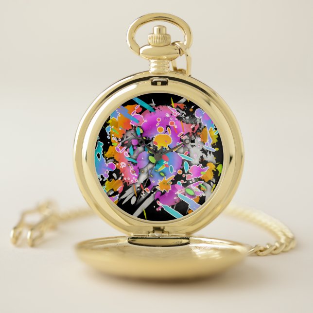 RAINBOW GRUNGE PUNK Abstract Art Design Pocket Watch (Inside)