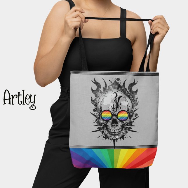 Rainbow Grunge Skull Gray Sunglasses Gay Pride  Tote Bag (Creator Uploaded)