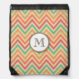 Rainbow Grunge Zigzag Chevron Stripes Drawstring Bag