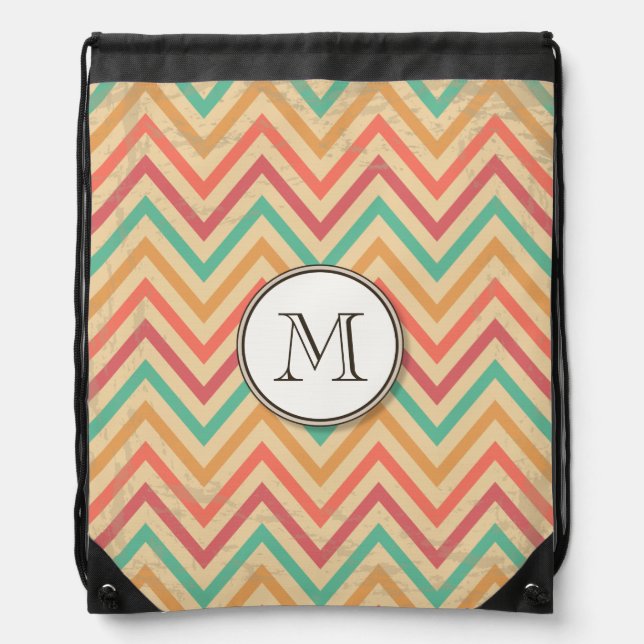 Rainbow Grunge Zigzag Chevron Stripes Drawstring Bag (Front)