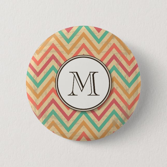 Rainbow Grunge Zigzag Chevrons Button (Front)