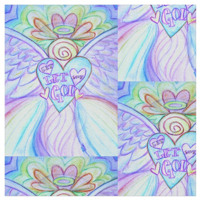 Rainbow Guardian Angel Art Fabric Material (Close Up)