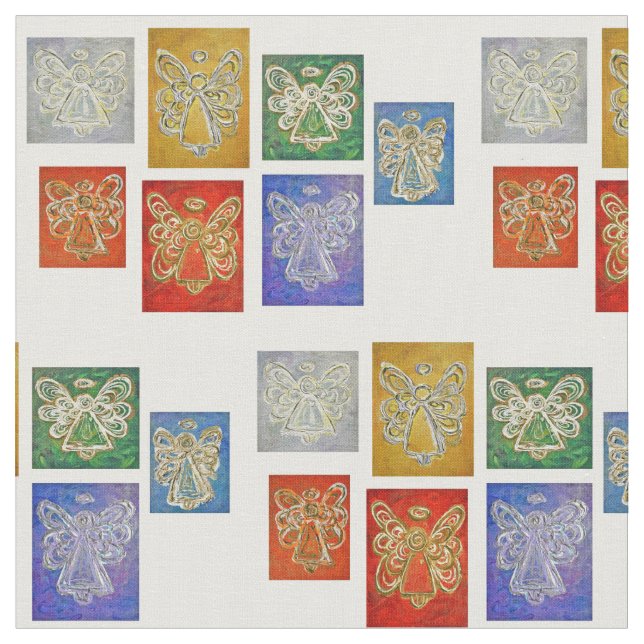 Rainbow Guardian Angels Art Fabric Material (Close Up)