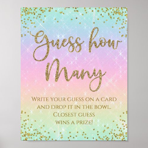Rainbow Guess How Many Baby Shower Game Poster