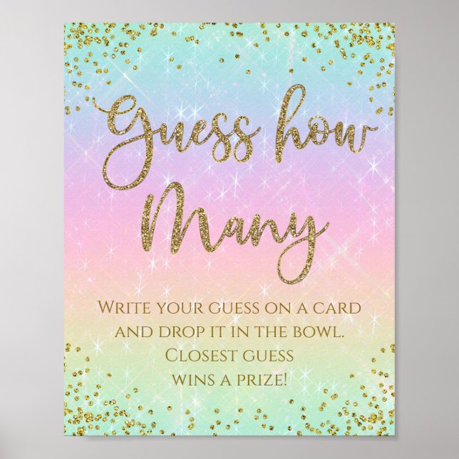 Rainbow Guess How Many Baby Shower Game Poster (Front)