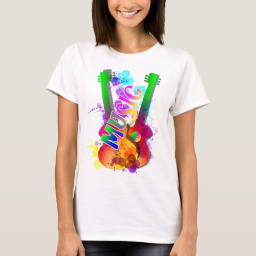 Rainbow Guitar Music Themed T_Shirt