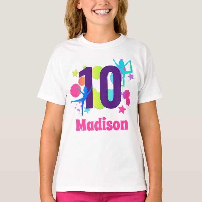 Rainbow Gymnastics Birthday Party Age Shirt (Front)