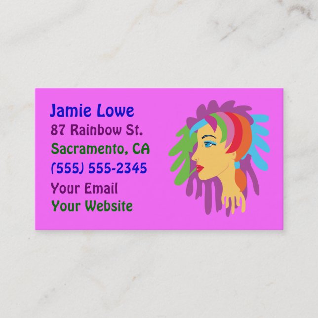 Rainbow Hair Girl Art Business Cards (Front)