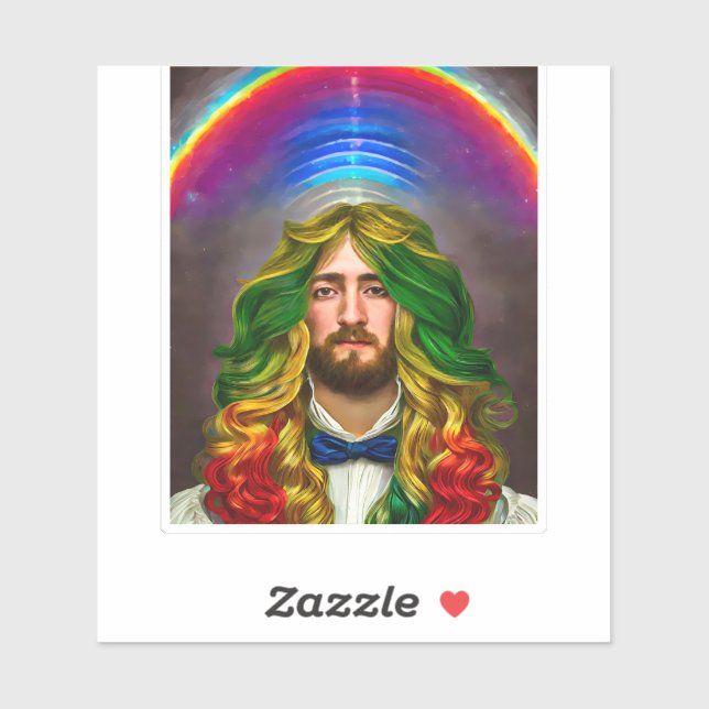 Rainbow Hair Man Of Love Fantasy surreal LGBTQ Art Sticker (Sheet)