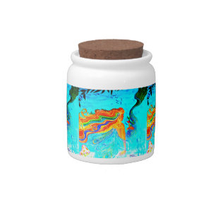 rainbow hair mermaid candy jar