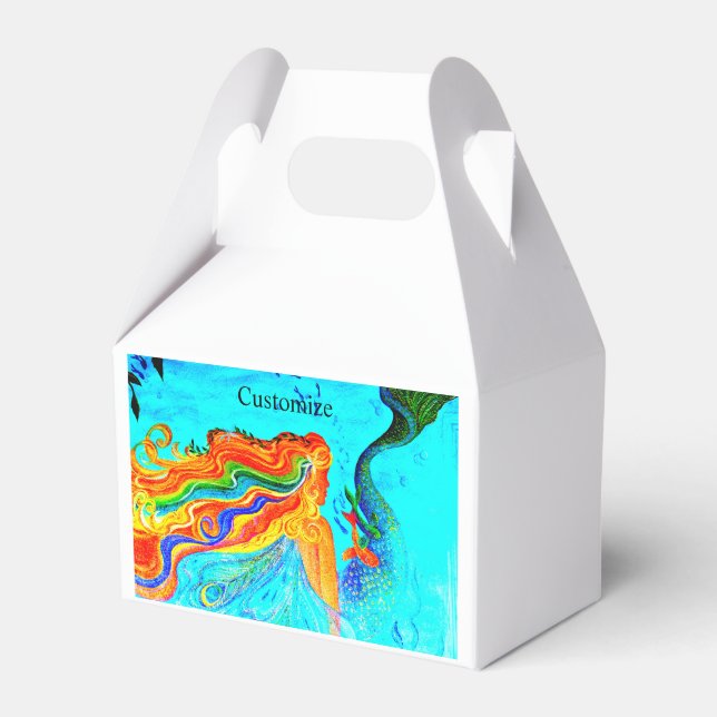 rainbow hair mermaid candy tin favor boxes (Front Side)