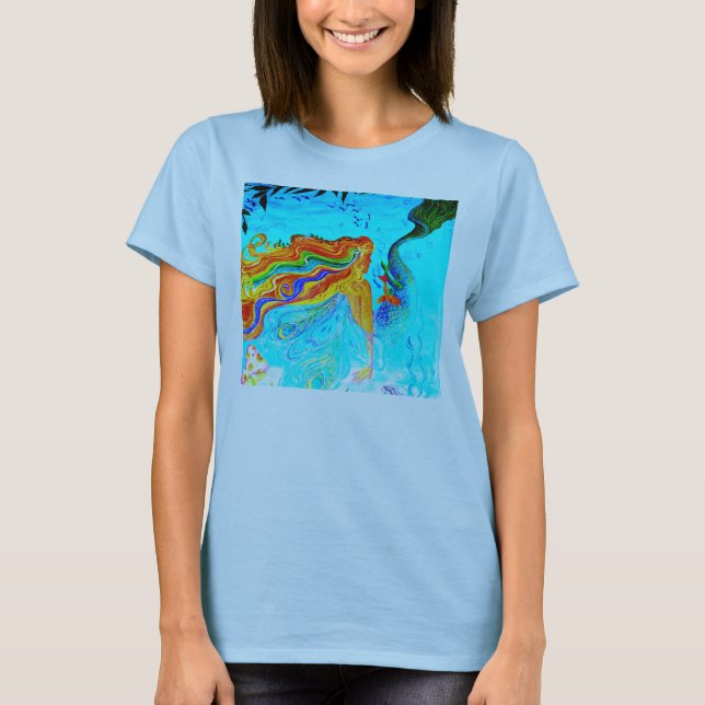 rainbow hair mermaid T-Shirt (Front)