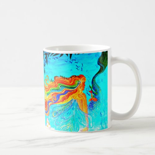 rainbow hair mermaids coffee mug