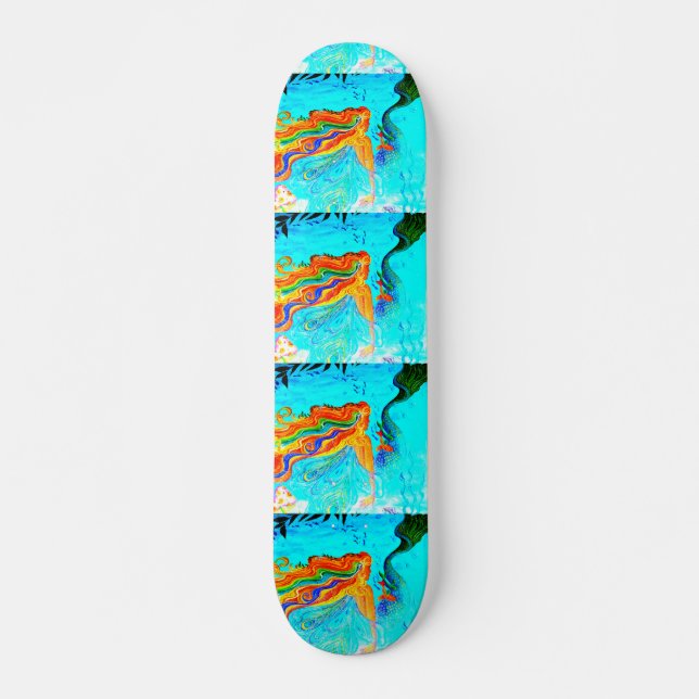 rainbow hair mermaids skateboard deck (Front)