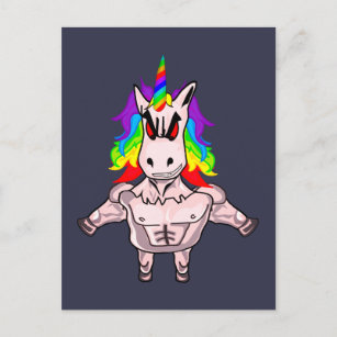 Rainbow Hair Muscular Unicorn Body Building Postcard
