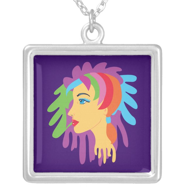 Rainbow Hair Silver Plated Necklace (Front)