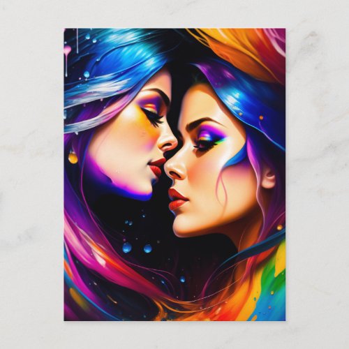 Rainbow Hair Women in Love Postcard