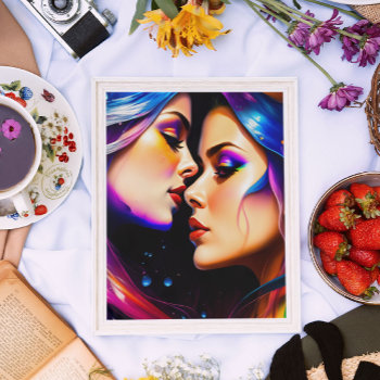 Rainbow Hair Women In Love Poster by angelandspot at Zazzle