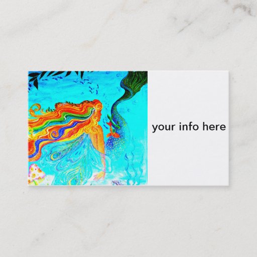 Customizable rainbow haired mermaid business card